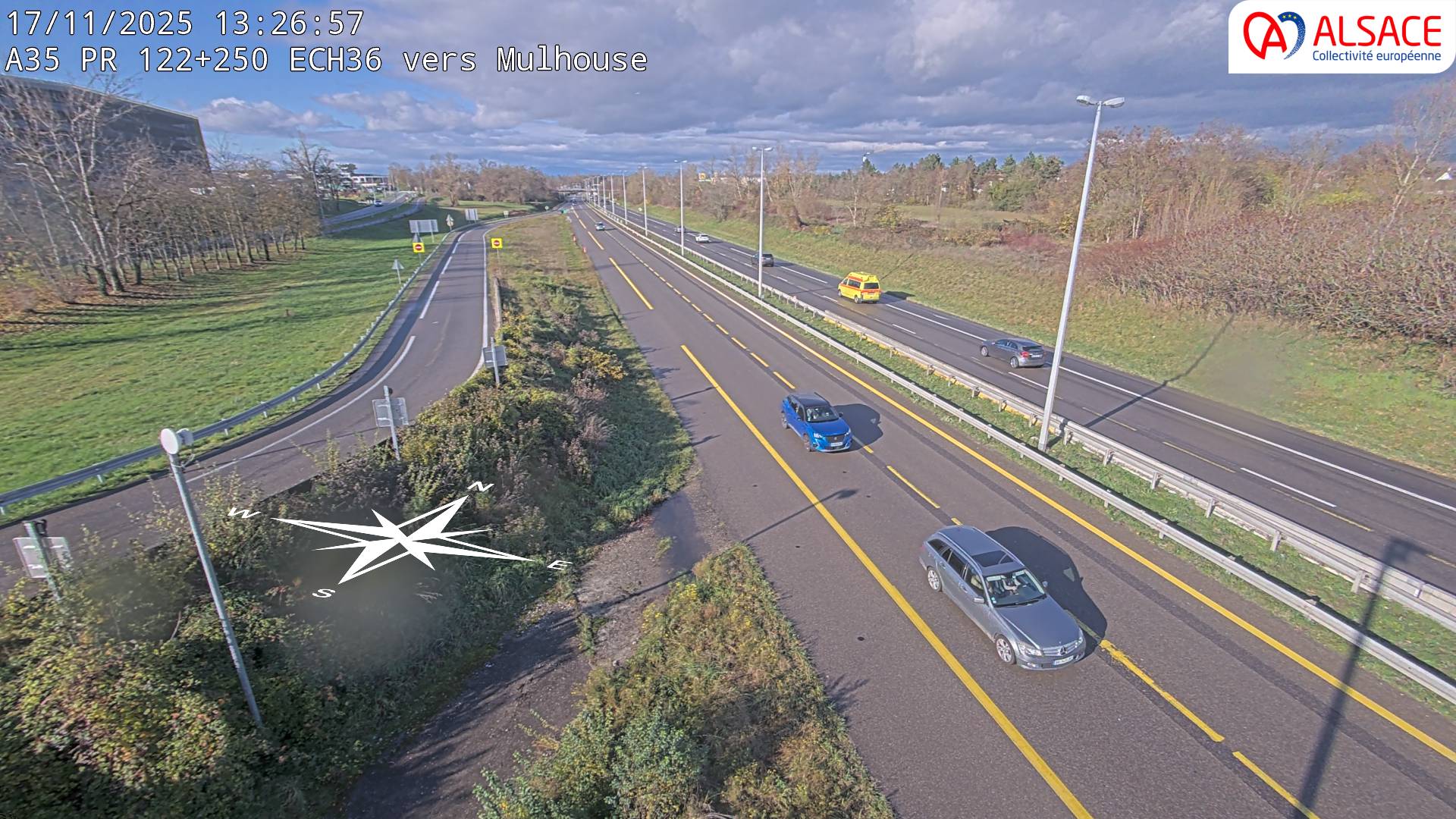 <h2>Caméra autoroute France - A35, Saint-Louis direction Suisse, à hauteur de l'EuroAirport Basel-Mulhouse-Freiburg</h2>