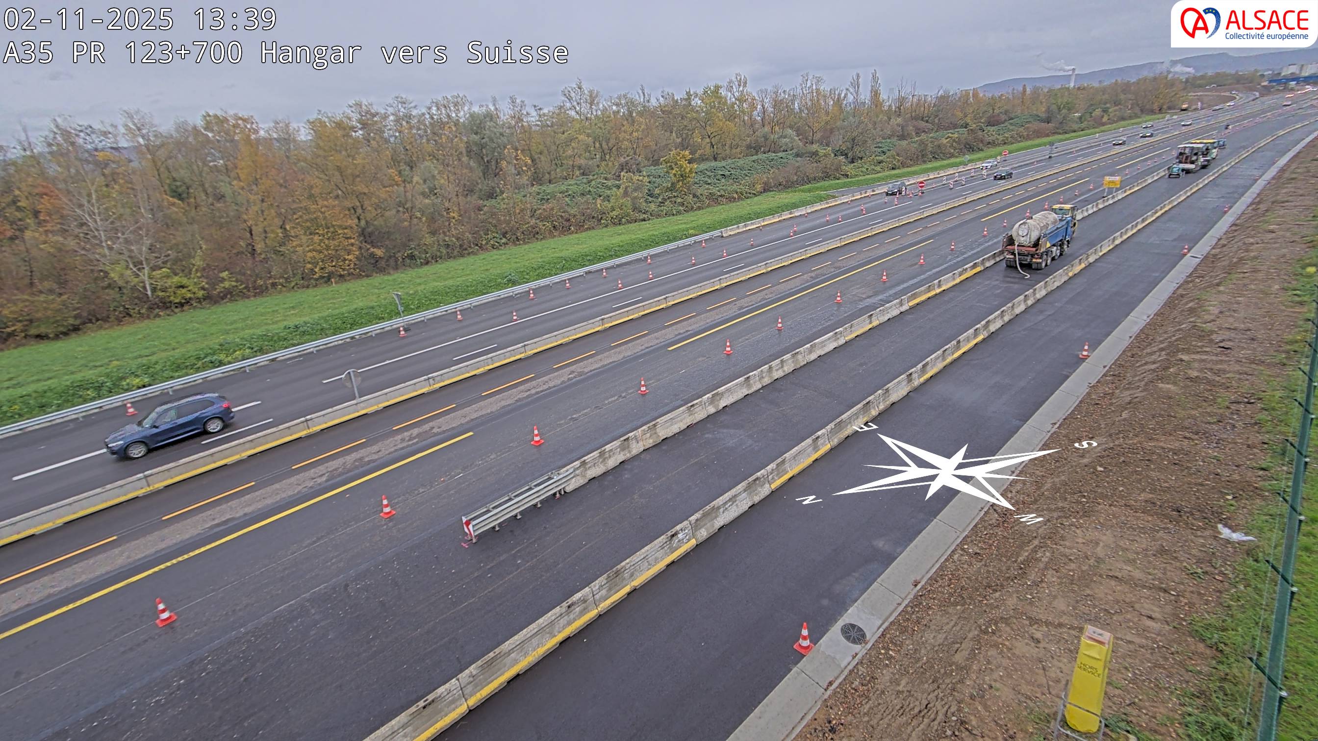 Caméra autoroute France - A35, Saint-Louis direction Mulhouse, à hauteur de la sortie 37