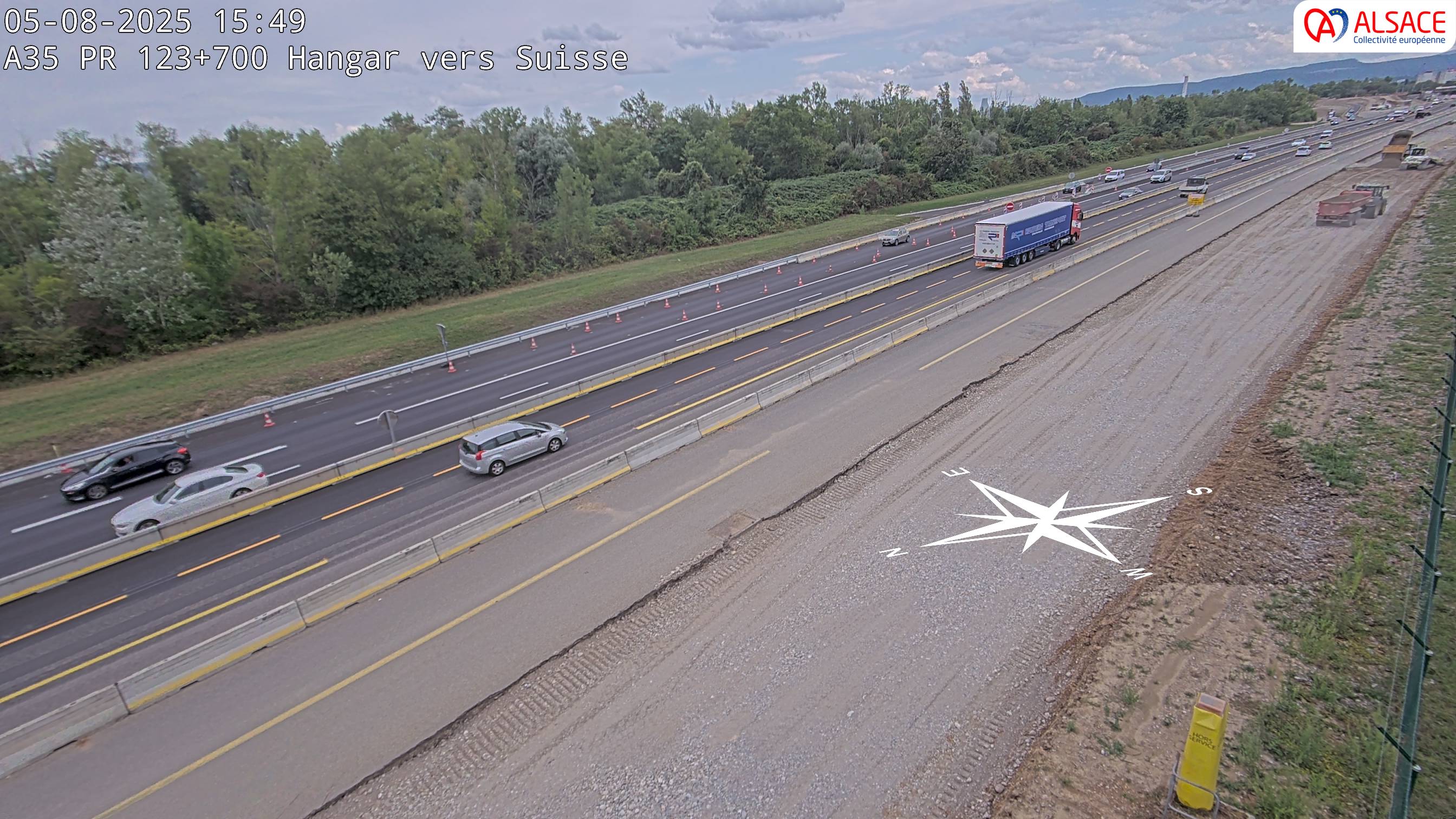 Caméra autoroute France - A35, Saint-Louis direction Mulhouse, à hauteur de la sortie 37