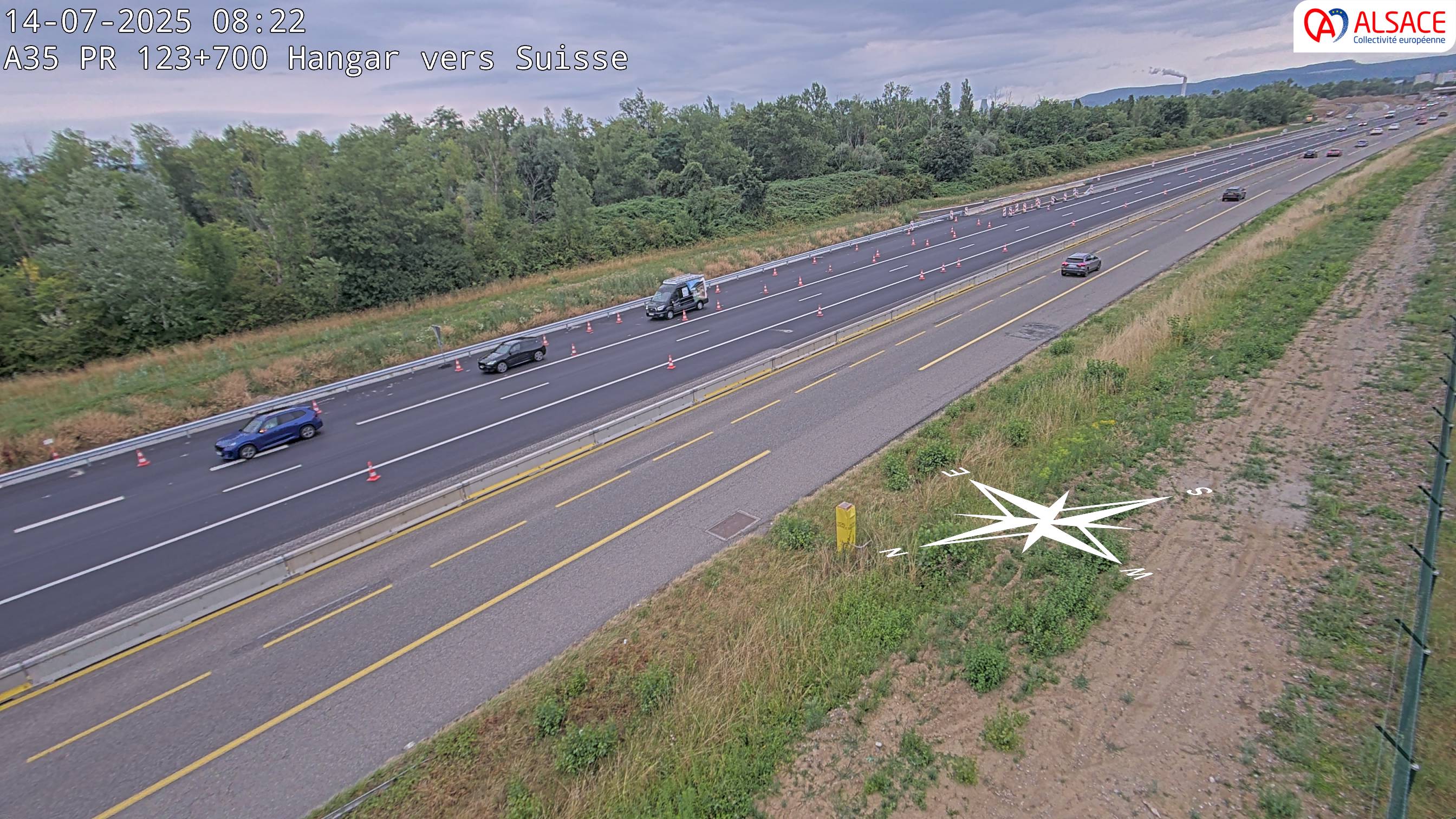 Caméra autoroute France - A35, Saint-Louis direction Mulhouse, à hauteur de la sortie 37
