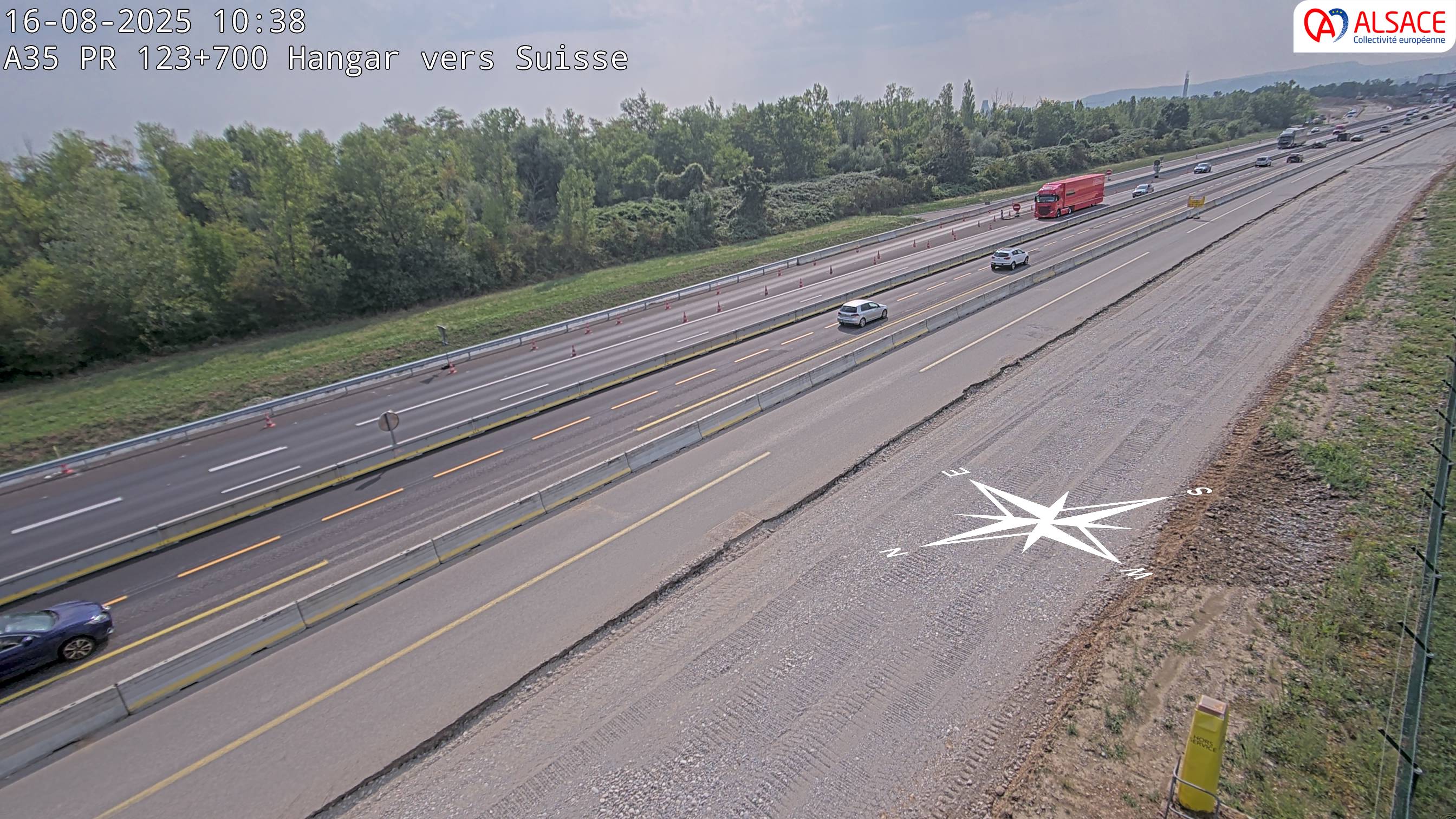 Caméra autoroute France - A35, Saint-Louis direction Mulhouse, à hauteur de la sortie 37