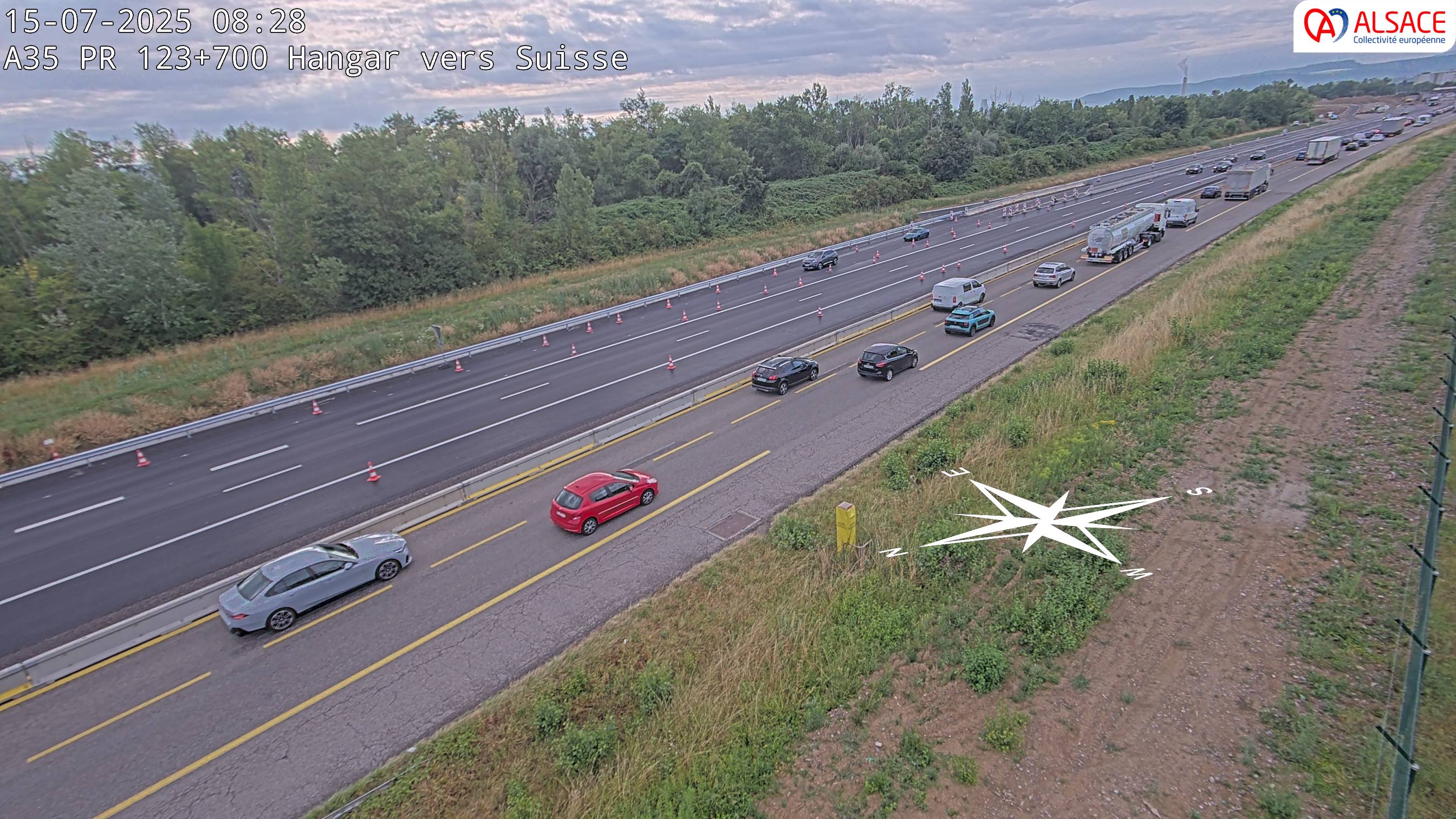 Caméra autoroute France - A35, Saint-Louis direction Mulhouse, à hauteur de la sortie 37