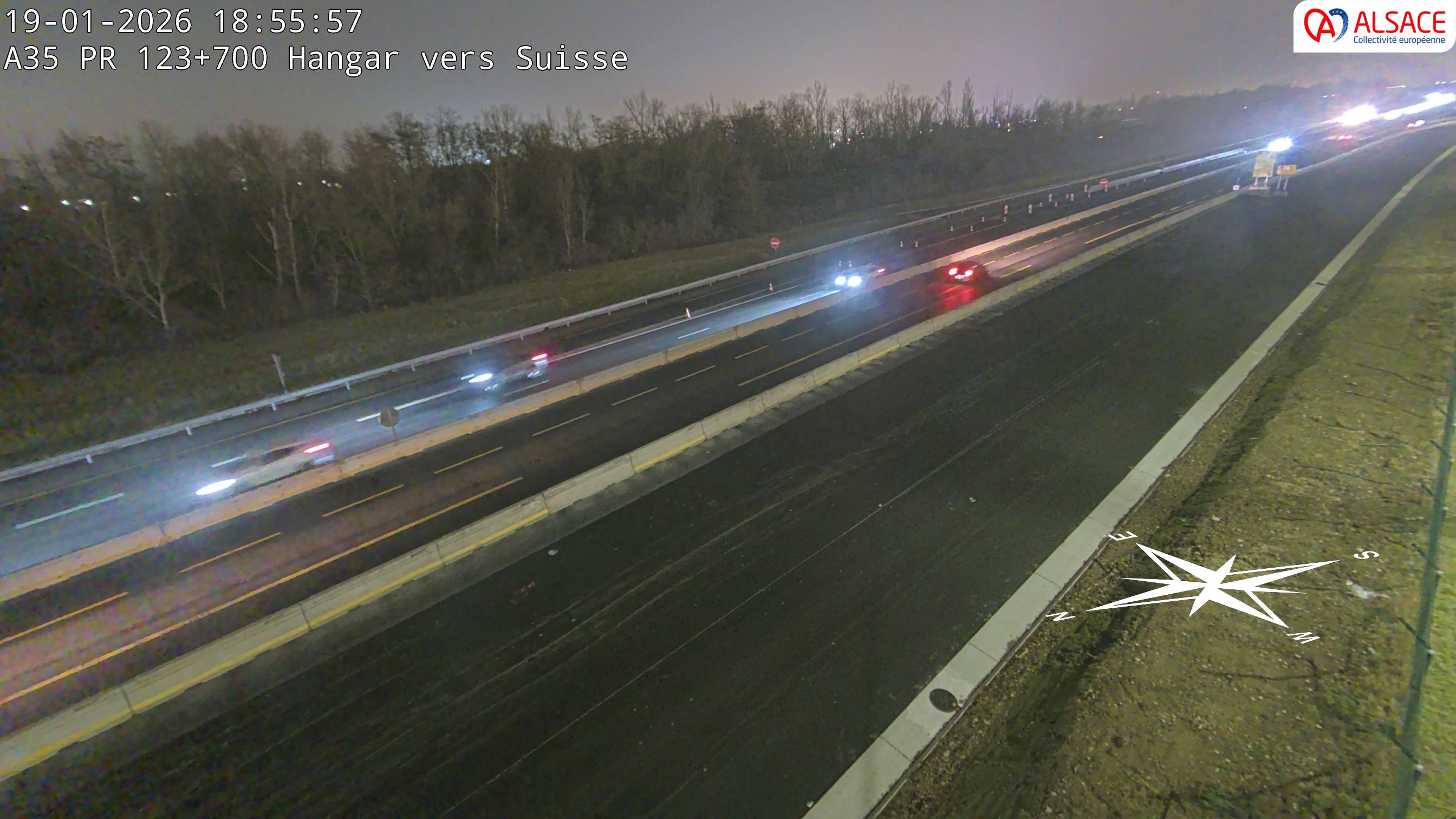 Caméra autoroute France - A35, Saint-Louis direction Mulhouse, à hauteur de la sortie 37