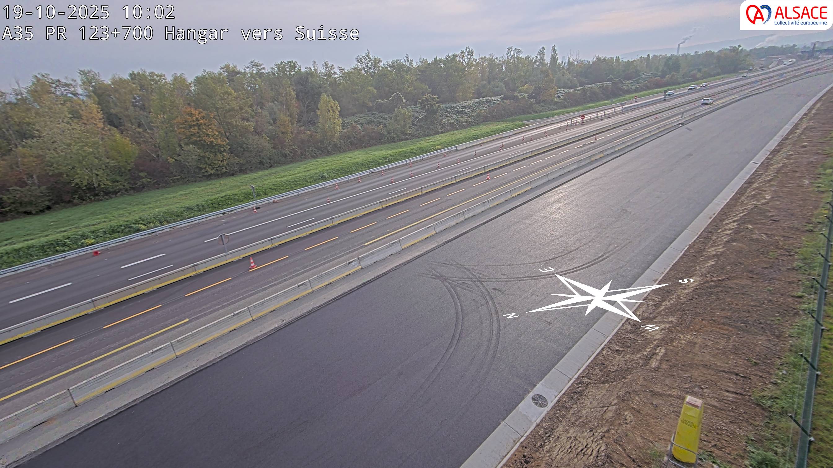 Caméra autoroute France - A35, Saint-Louis direction Mulhouse, à hauteur de la sortie 37