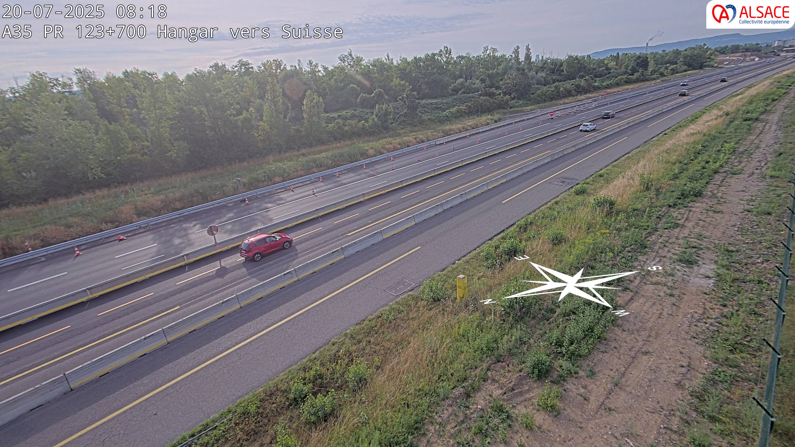 Caméra autoroute France - A35, Saint-Louis direction Mulhouse, à hauteur de la sortie 37