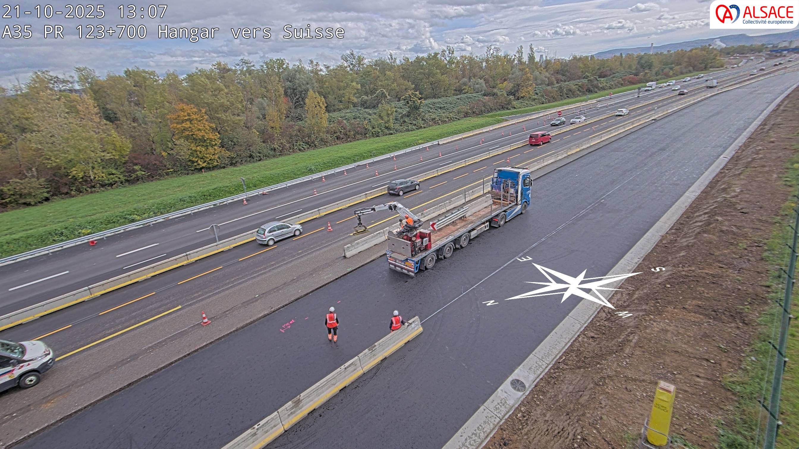 Caméra autoroute France - A35, Saint-Louis direction Mulhouse, à hauteur de la sortie 37