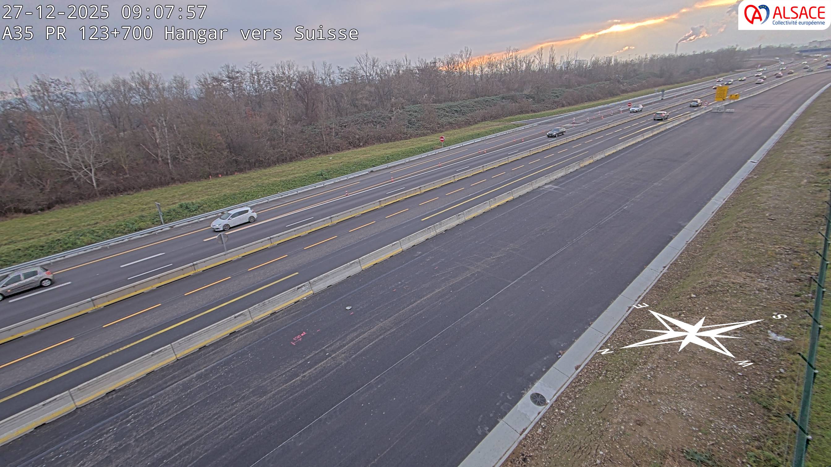 Caméra autoroute France - A35, Saint-Louis direction Mulhouse, à hauteur de la sortie 37
